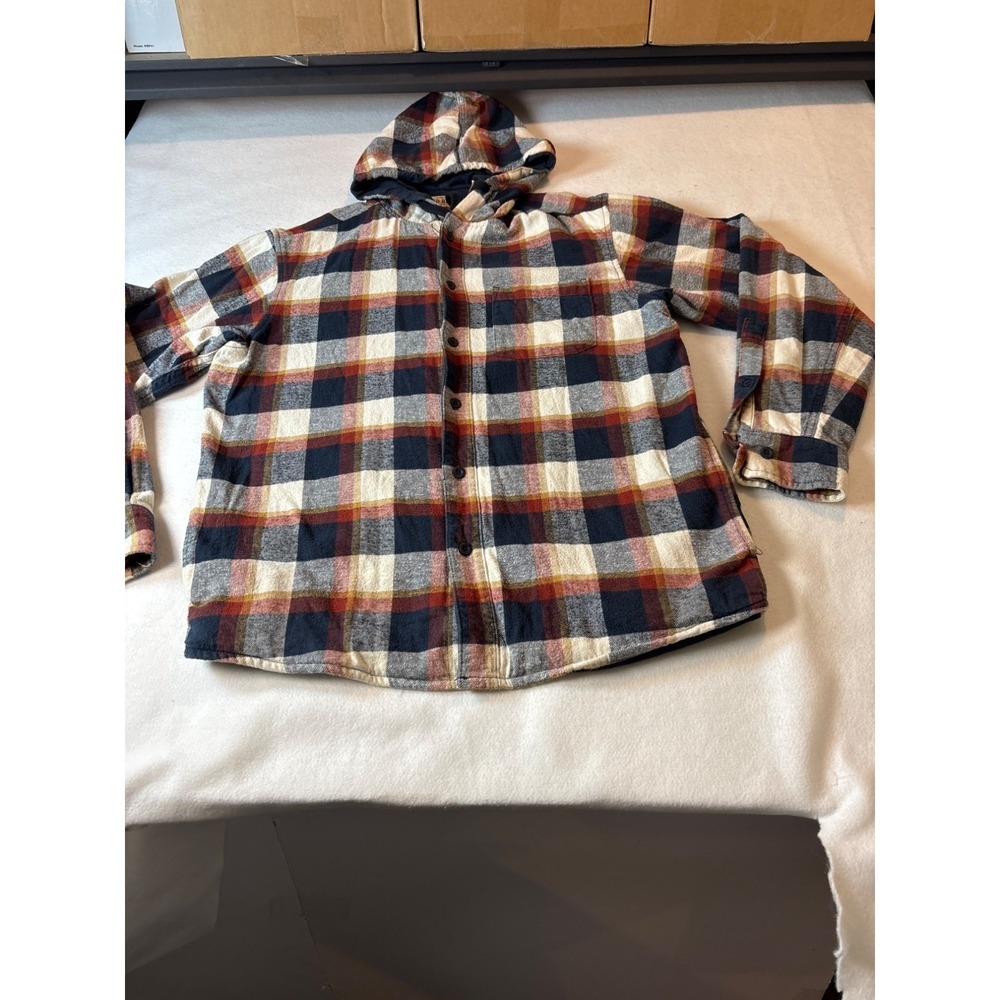 Red Head Mens Plaid Hooded Flannel Shirt Size M Long Sleeve Button-Down Navy/Red